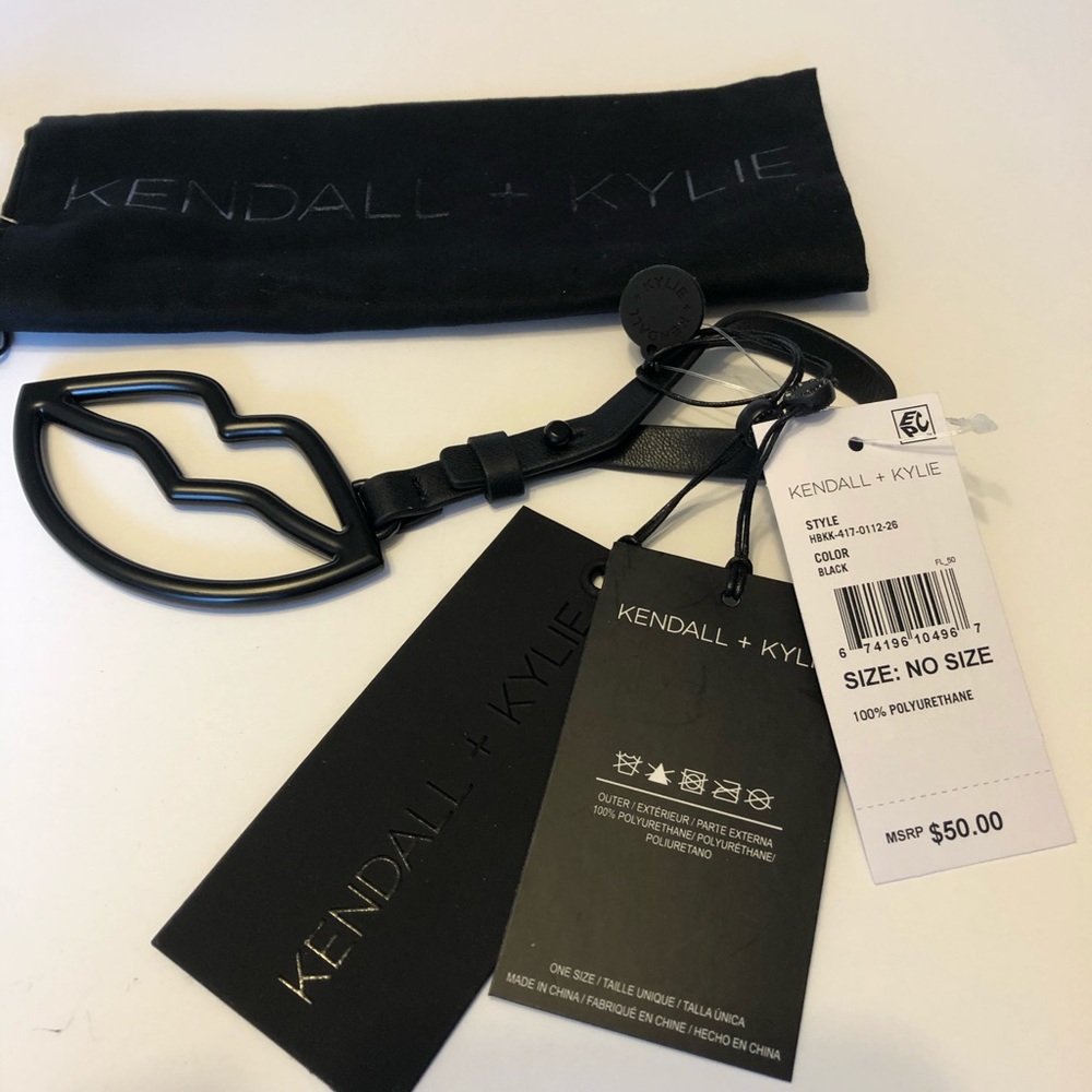 Kendall and Kylie black metal lip purse tag